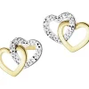 Kolczyki z żółtego złota z diamentami - serca - 0,006 ct - próba 375