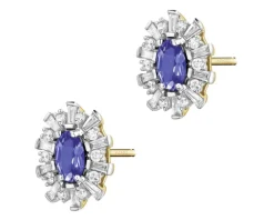 Kolczyki z żółtego złota z diamentami i topazem London Blue - próba 585