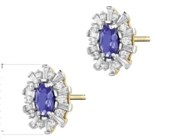 Kolczyki z żółtego złota z diamentami i topazem London Blue - próba 585