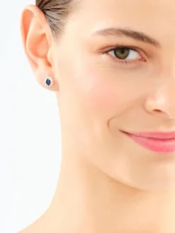 Kolczyki z żółtego złota z diamentami i topazem London Blue - próba 585