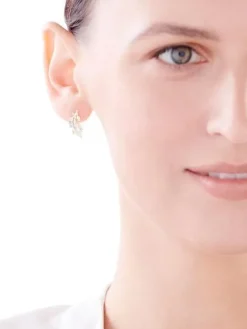 Kolczyki z żółtego złota z diamentami i topazami - liście - próba 375