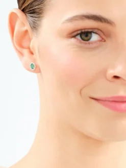 Kolczyki z żółtego złota z diamentami i szmaragdami - próba 585