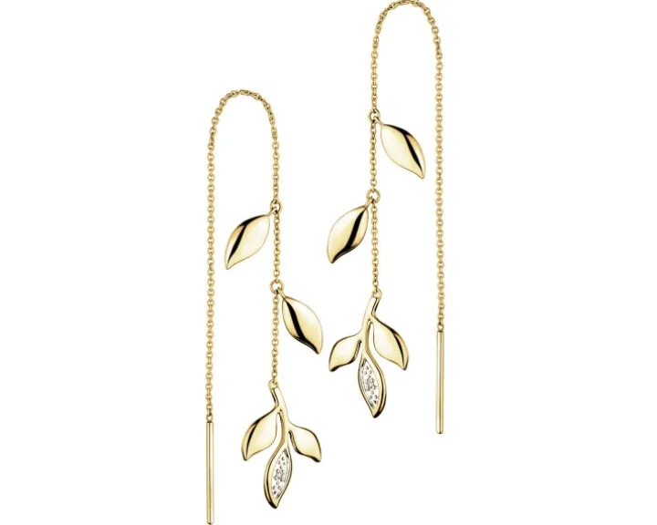 Kolczyki z żółtego złota z diamentami i cytrynami - próba 585