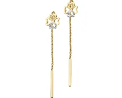 Kolczyki z żółtego złota z diamentami - koniczyny - 0,005 ct - próba 375