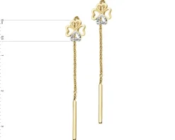 Kolczyki z żółtego złota z diamentami - koniczyny - 0,005 ct - próba 375