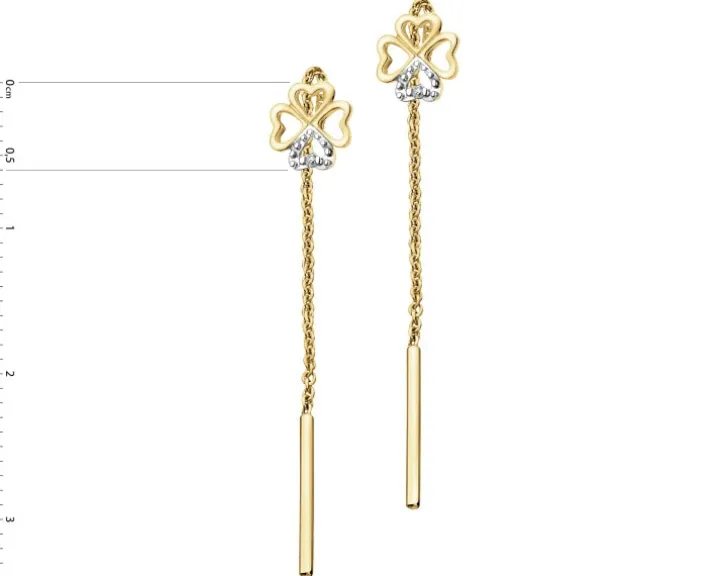 Kolczyki z żółtego złota z diamentami - koniczyny - 0,005 ct - próba 375