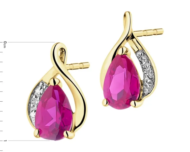 Kolczyki z żółtego złota z diamentami i rubinami syntetycznymi - próba 375
