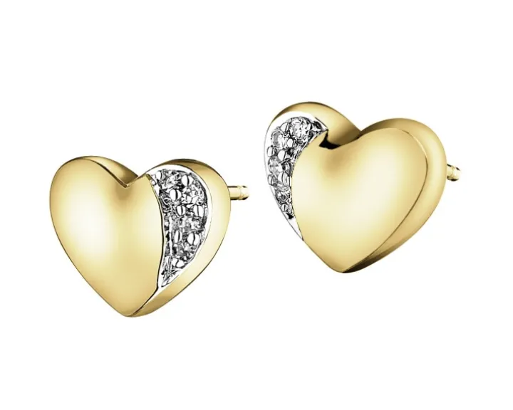 Kolczyki z żółtego złota z diamentami - kulki - 0,006 ct - próba 375