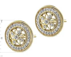 Kolczyki z żółtego złota z diamentami - rozety - 0,09 ct - próba 585
