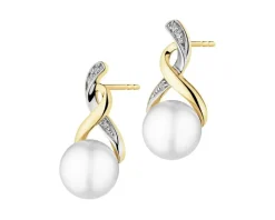 Kolczyki z żółtego złota z diamentami i perłami - próba 375