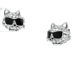 Kolczyki ze stali szlachetnej z cyrkoniami i emalią - kot, Karl Lagerfeld