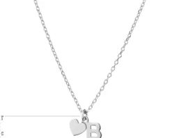 Naszyjnik srebrny - litera B, serce