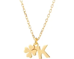 Naszyjnik srebrny - litera K, koniczyna