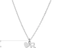 Naszyjnik srebrny - litera R, serce