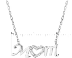 Naszyjnik srebrny z cyrkoniami - mama, serce