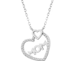 Naszyjnik srebrny z cyrkoniami - serce, mama