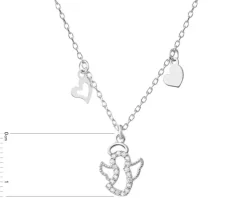 Naszyjnik srebrny z cyrkoniami - aniołek, serca