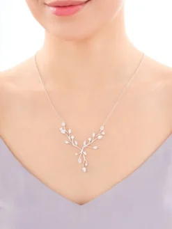 Naszyjnik srebrny z cyrkoniami - liście