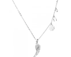 Naszyjnik srebrny z cyrkoniami - skrzydło, koniczyna, podkowa