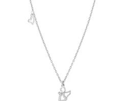 Naszyjnik srebrny z cyrkoniami - aniołek, serce