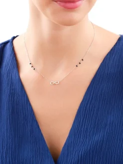 Naszyjnik srebrny z cyrkoniami i szlifowanym szkłem - nieskończoność