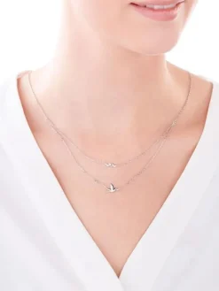 Naszyjnik srebrny z cyrkoniami - ptak, liść