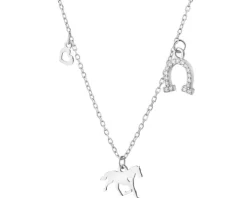 Naszyjnik srebrny z cyrkoniami - koń, podkowa, serce