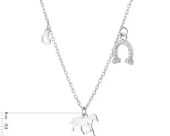 Naszyjnik srebrny z cyrkoniami - koń, podkowa, serce