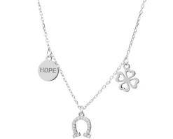 Naszyjnik srebrny z cyrkoniami - podkowa, koniczyna