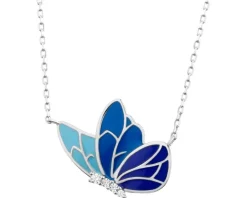 Naszyjnik srebrny z cyrkoniami i emalią - motyl