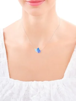 Naszyjnik srebrny z cyrkoniami i emalią - motyl