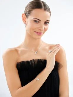 Naszyjnik srebrny z cyrkoniami i masą perłową - gwiazdy