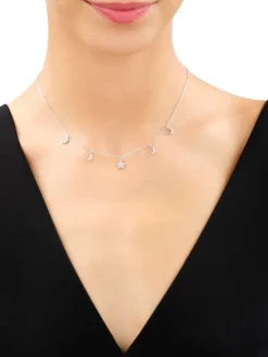 Naszyjnik srebrny z cyrkoniami - Księżyce, gwiazda