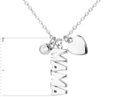 Naszyjnik srebrny z cyrkonią - mama, serce