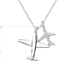 Naszyjnik srebrny z cyrkoniami - samoloty