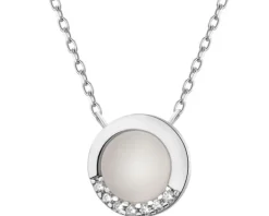 Naszyjnik srebrny z cyrkoniami i kamień jubilerski z efektem kociego oka - koło