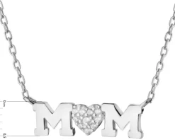 Naszyjnik srebrny z cyrkoniami - mama, serce