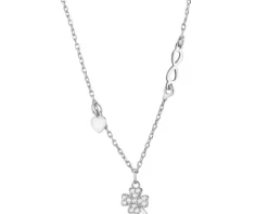 Naszyjnik srebrny z cyrkoniami - koniczyna, serce, nieskończoność