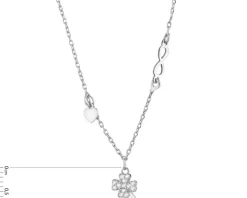 Naszyjnik srebrny z cyrkoniami - koniczyna, serce, nieskończoność