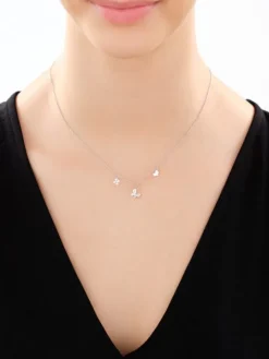 Naszyjnik srebrny z cyrkoniami - motyl, serce, koniczyna