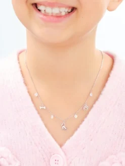 Naszyjnik srebrny z cyrkoniami - pies, kość, łapka