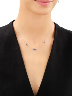 Naszyjnik srebrny z cyrkoniami - Księżyc, gwiazdy