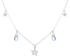 Naszyjnik srebrny z cyrkoniami i szlifowanym szkłem - gwiazdy