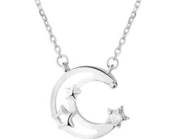 Naszyjnik srebrny z cyrkonią - Księżyc, gwiazdy