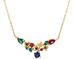 Naszyjnik srebrny z cyrkoniami - kwiaty, motyl