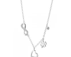 Naszyjnik srebrny z cyrkoniami - nieskończoność, serce, koniczyna