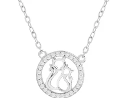 Naszyjnik srebrny z cyrkoniami - koło, koty