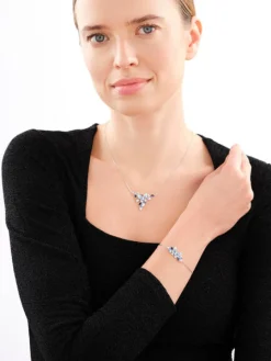 Naszyjnik srebrny z cyrkoniami - motyl, liście