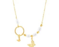 Naszyjnik srebrny z perłami - motyle