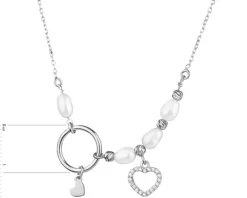 Naszyjnik srebrny z perłami i cyrkoniami - serca